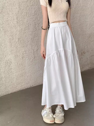 Tiered Pull-On Maxi Skirt in White — VerolynBoutique
