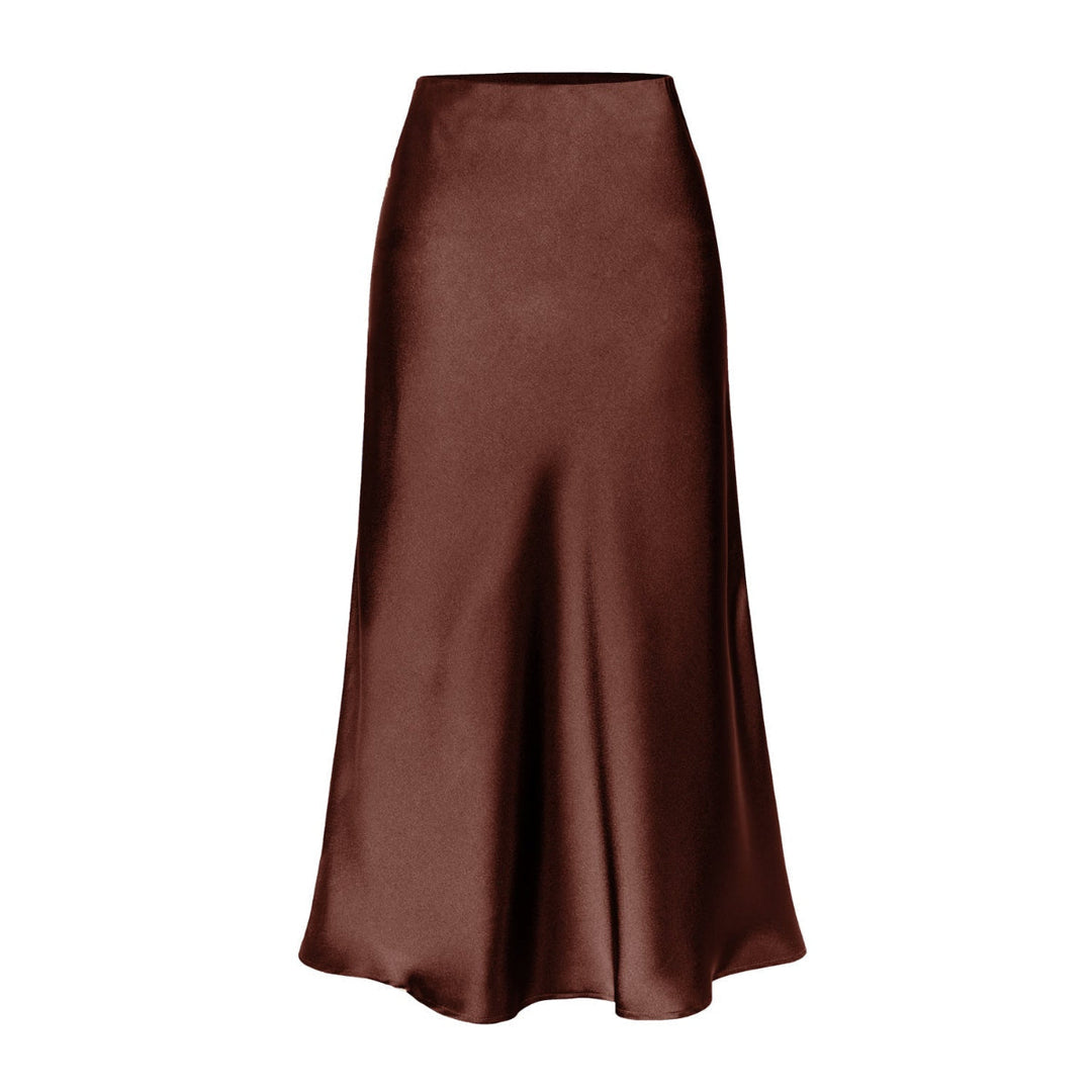 Side Slit Satin Midi Skirt in Coffee Brown — VerolynBoutique