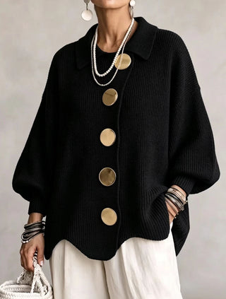 Gold Button Oversized Cardigan in Black — VerolynBoutique