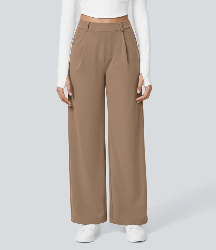 Pleated High Waist Straight Trousers in Brown — VerolynBoutique