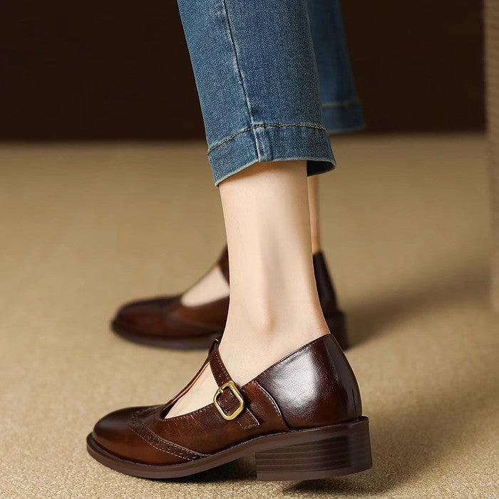 Verolyn cushioned t-strap block heel mary janes in brown
