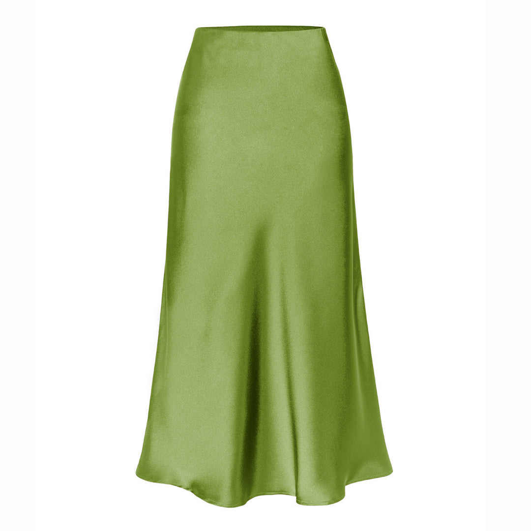 Side Slit Satin Midi Skirt in Green — VerolynBoutique