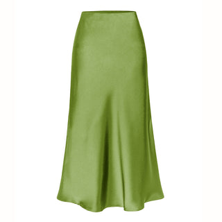 Side Slit Satin Midi Skirt in Green — VerolynBoutique