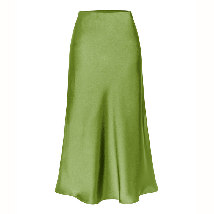Side Slit Satin Midi Skirt in Green — VerolynBoutique