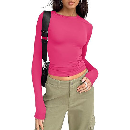 Fitted Crew Neck Top in Fuchsia — VerolynBoutique