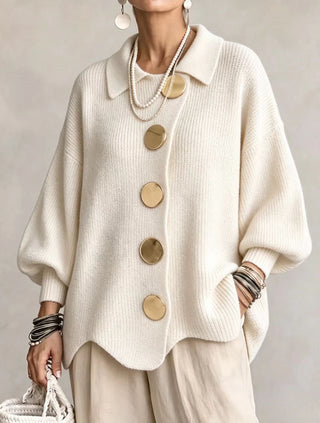 Gold Button Oversized Cardigan in Ivory — VerolynBoutique