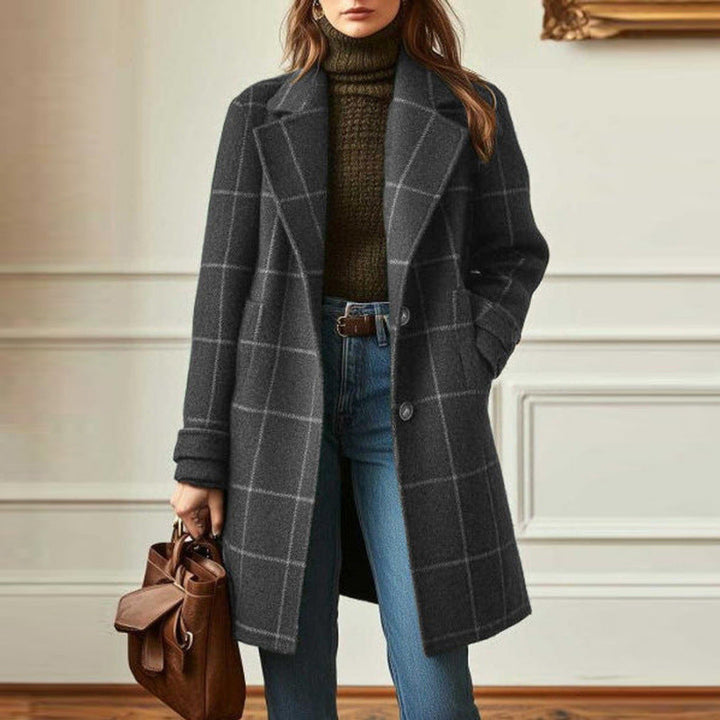 Plaid Tweed Lapel Coat in Grey — VerolynBoutique