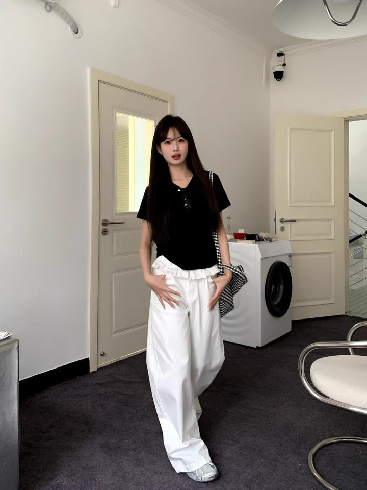 Layered Waist Wide Leg Jeans in White — VerolynBoutique