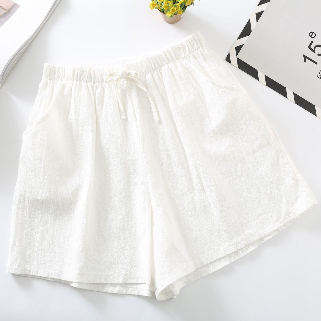 Relaxed Drawstring Cotton Shorts in White — VerolynBoutique