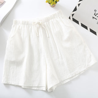 Relaxed Drawstring Cotton Shorts in White — VerolynBoutique