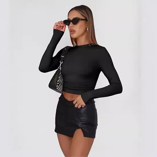 Fitted Crew Neck Top in Black — VerolynBoutique