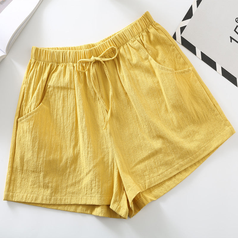 Relaxed Drawstring Cotton Shorts in Yellow — VerolynBoutique