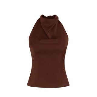 Halter Neck Backless Top in Brown — VerolynBoutique