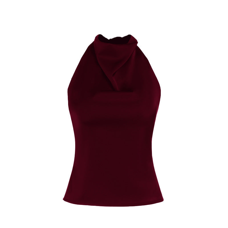 Halter Neck Backless Top in Burgundy — VerolynBoutique