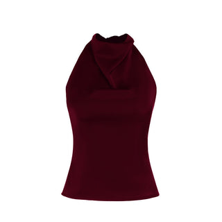Halter Neck Backless Top in Burgundy — VerolynBoutique