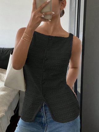 Verolyn - Button Front Sleeveless Vest
