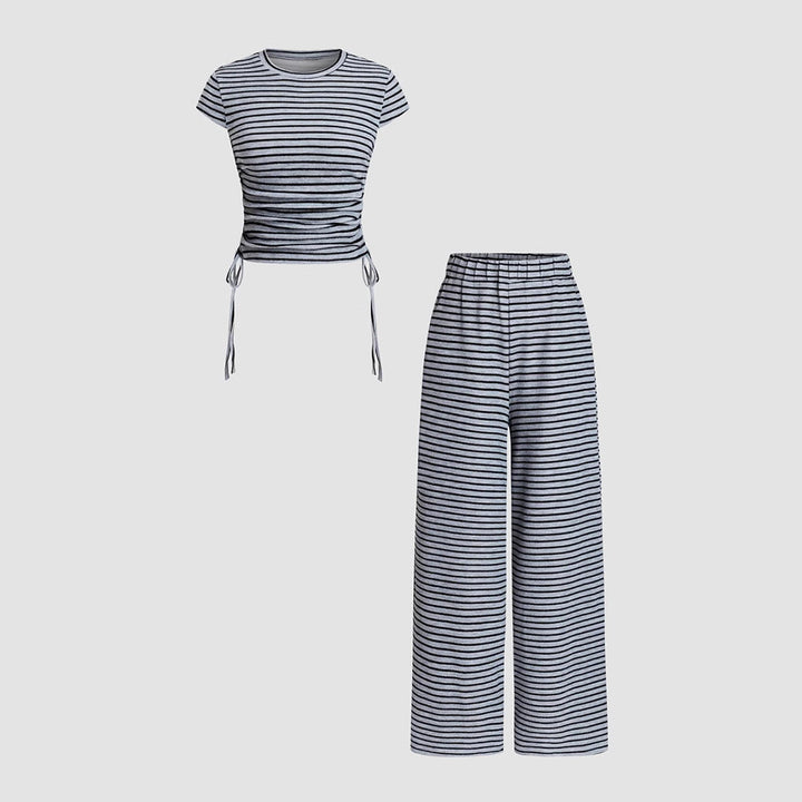 Striped Tee Wide-Leg Trouser Set in Navy — VerolynBoutique