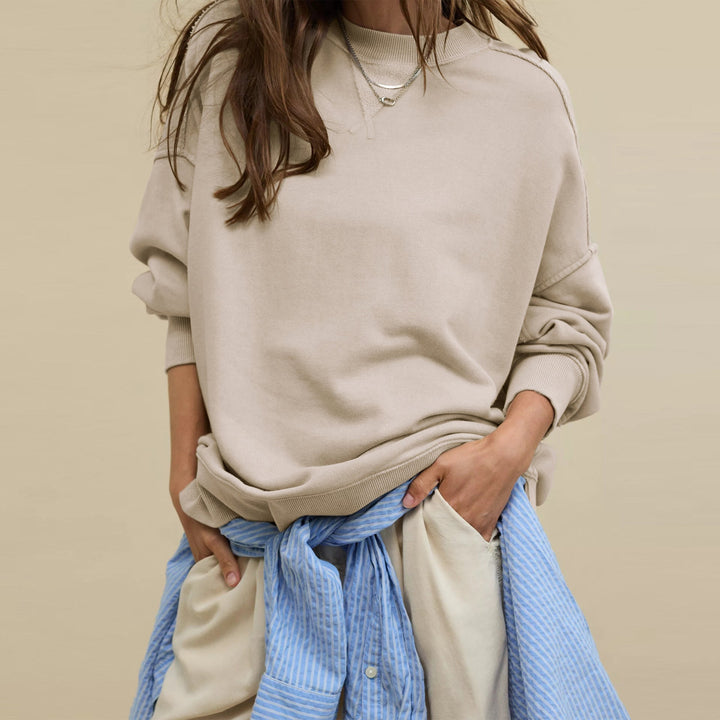 Relaxed Crew Neck Sweatshirt in Apricot — VerolynBoutique