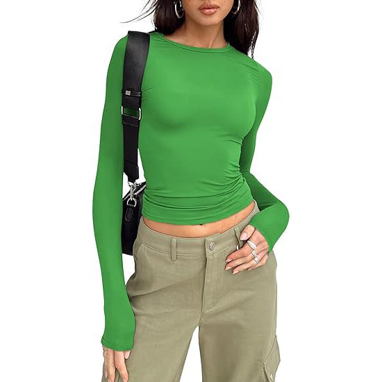 Fitted Crew Neck Top in Green — VerolynBoutique