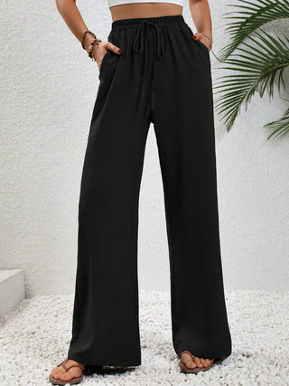 Flowy Drawstring Wide Leg Trousers in Black — VerolynBoutique