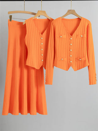 Verolyn - Buttoned Vest and Skirt Set