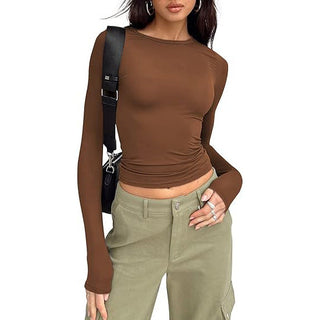 Fitted Crew Neck Top in Brown — VerolynBoutique