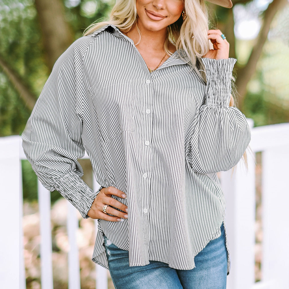 Relaxed Cotton Blend Shirt in Blue — VerolynBoutique