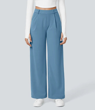 Pleated Front Wide Leg Trousers in Blue — VerolynBoutique