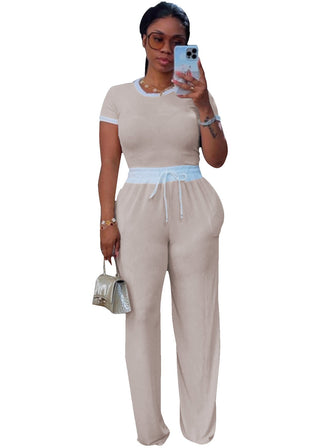 Contrast Trim Tee Trouser Set in White — VerolynBoutique