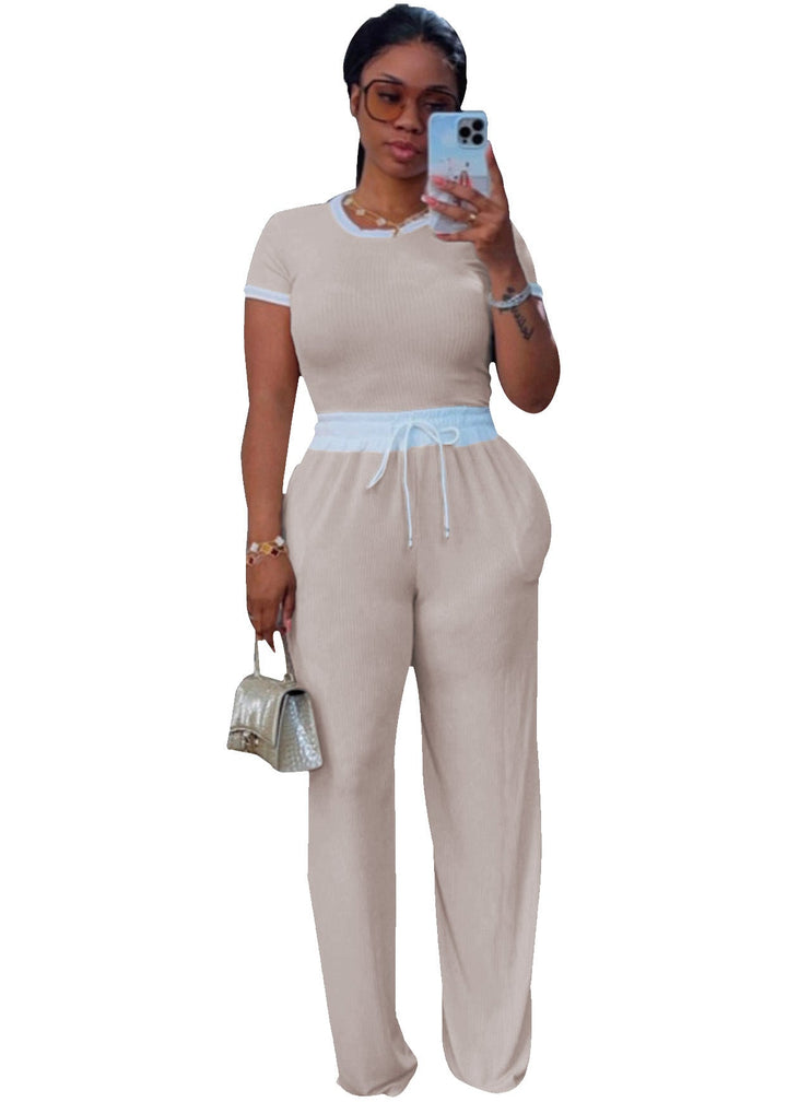 Contrast Trim Tee Trouser Set in White — VerolynBoutique