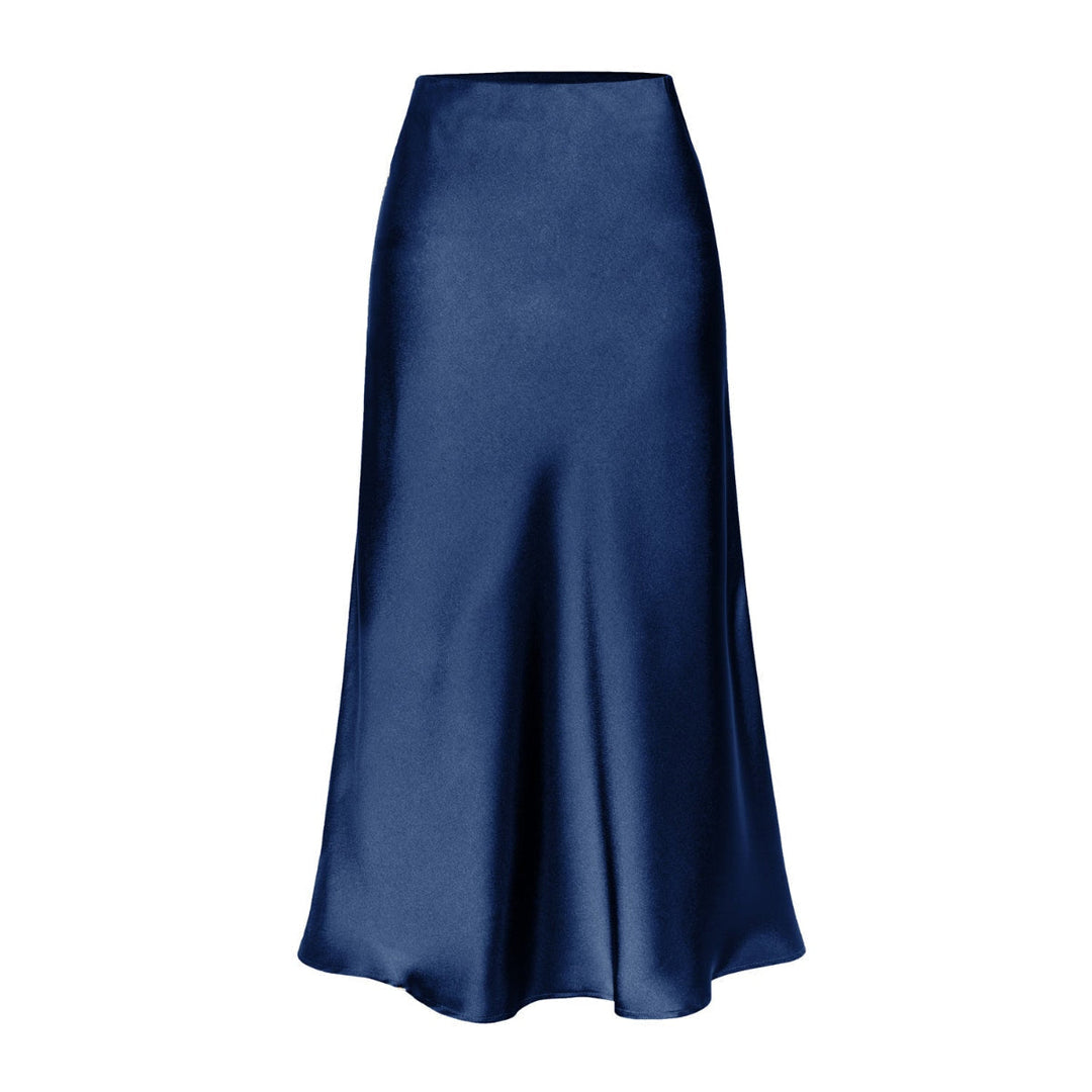 Side Slit Satin Midi Skirt in Navy — VerolynBoutique