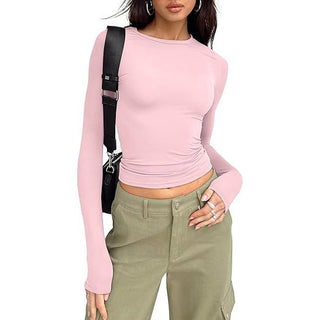 Fitted Crew Neck Top in Pink — VerolynBoutique