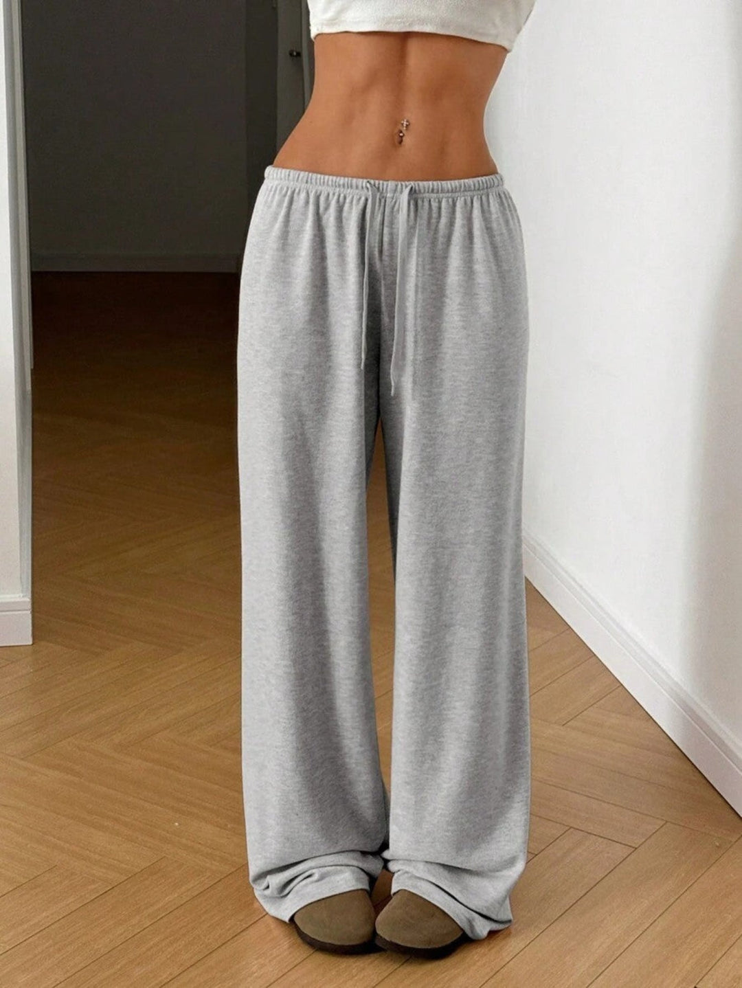 Relaxed Drawstring Wide Leg Trousers in Grey — VerolynBoutique