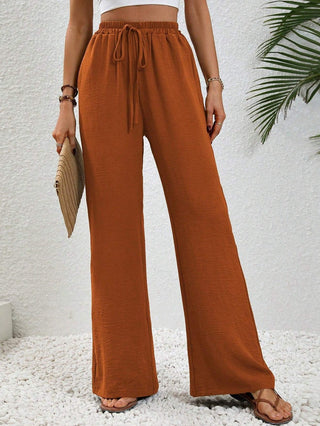 Flowy Drawstring Wide Leg Trousers in Orange — VerolynBoutique