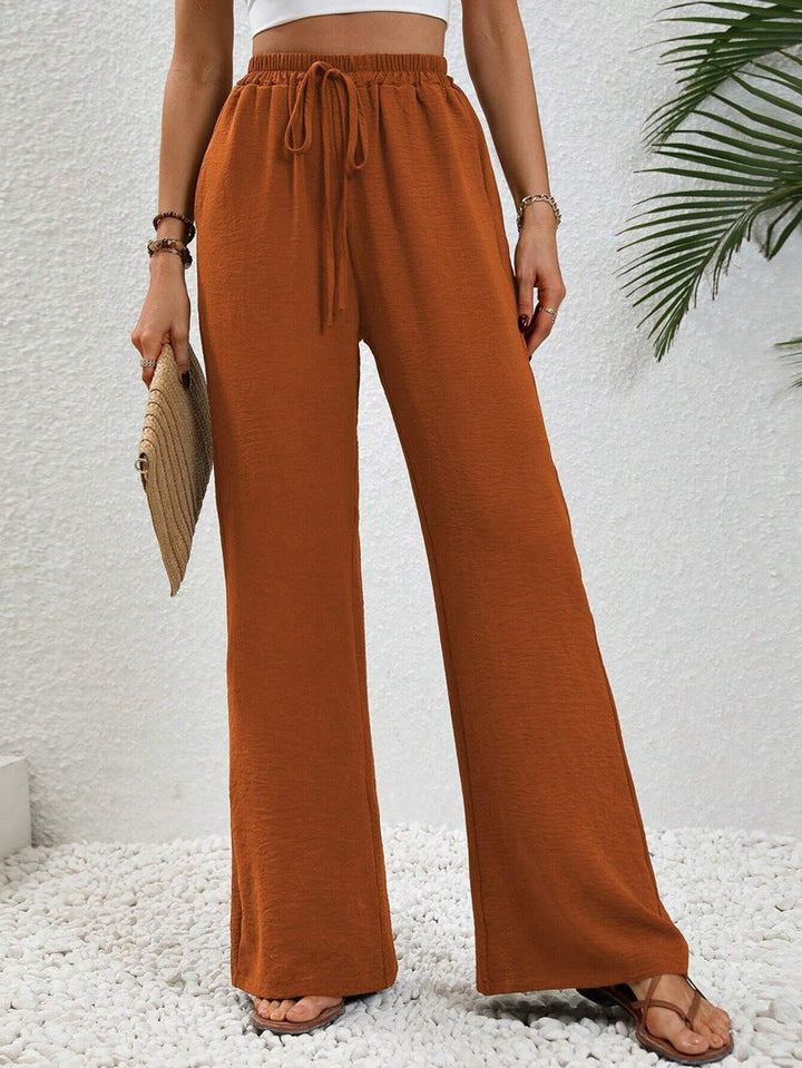 Flowy Drawstring Wide Leg Trousers in Orange — VerolynBoutique