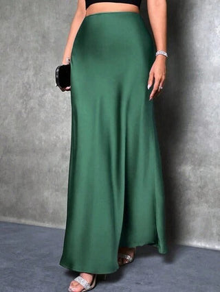 Satin High-Waist Maxi Skirt in Olive — VerolynBoutique