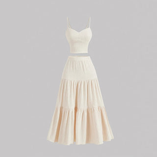 Crop Top Tiered Skirt Set in White — VerolynBoutique
