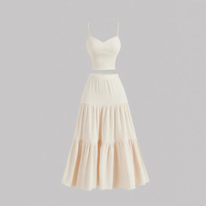 Crop Top Tiered Skirt Set in White — VerolynBoutique