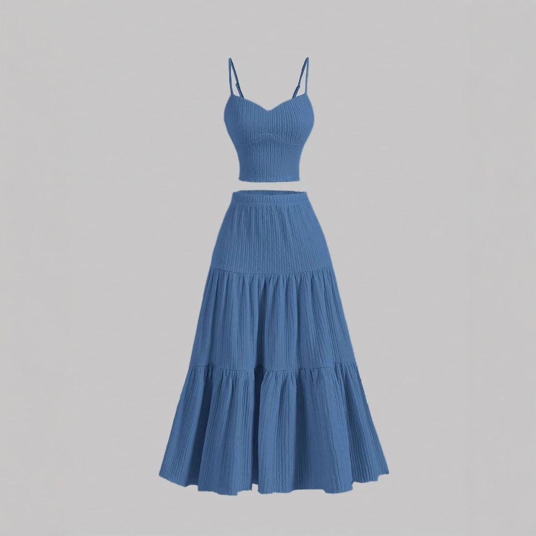 Crop Top Tiered Skirt Set in Blue — VerolynBoutique
