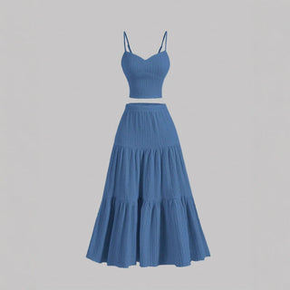 Crop Top Tiered Skirt Set in Blue — VerolynBoutique