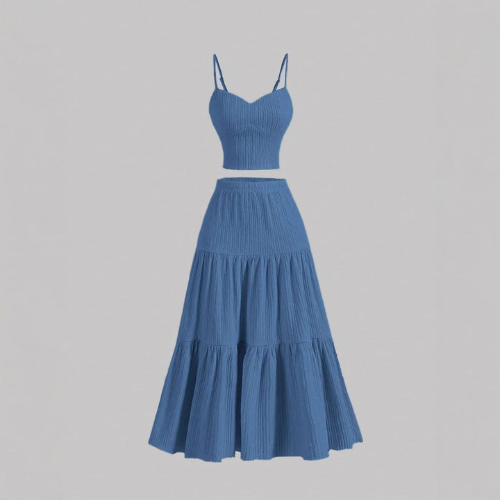 Crop Top Tiered Skirt Set in Blue — VerolynBoutique