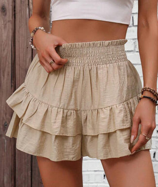 Tiered Ruffle Boho Skort in Khaki — VerolynBoutique