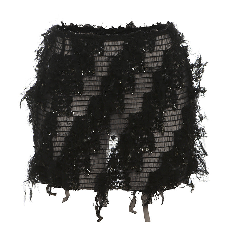 Fringe High-Waist Mini Skirt in Black — VerolynBoutique