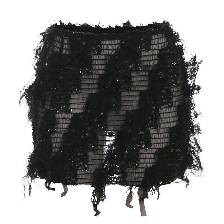 Fringe High-Waist Mini Skirt in Black — VerolynBoutique