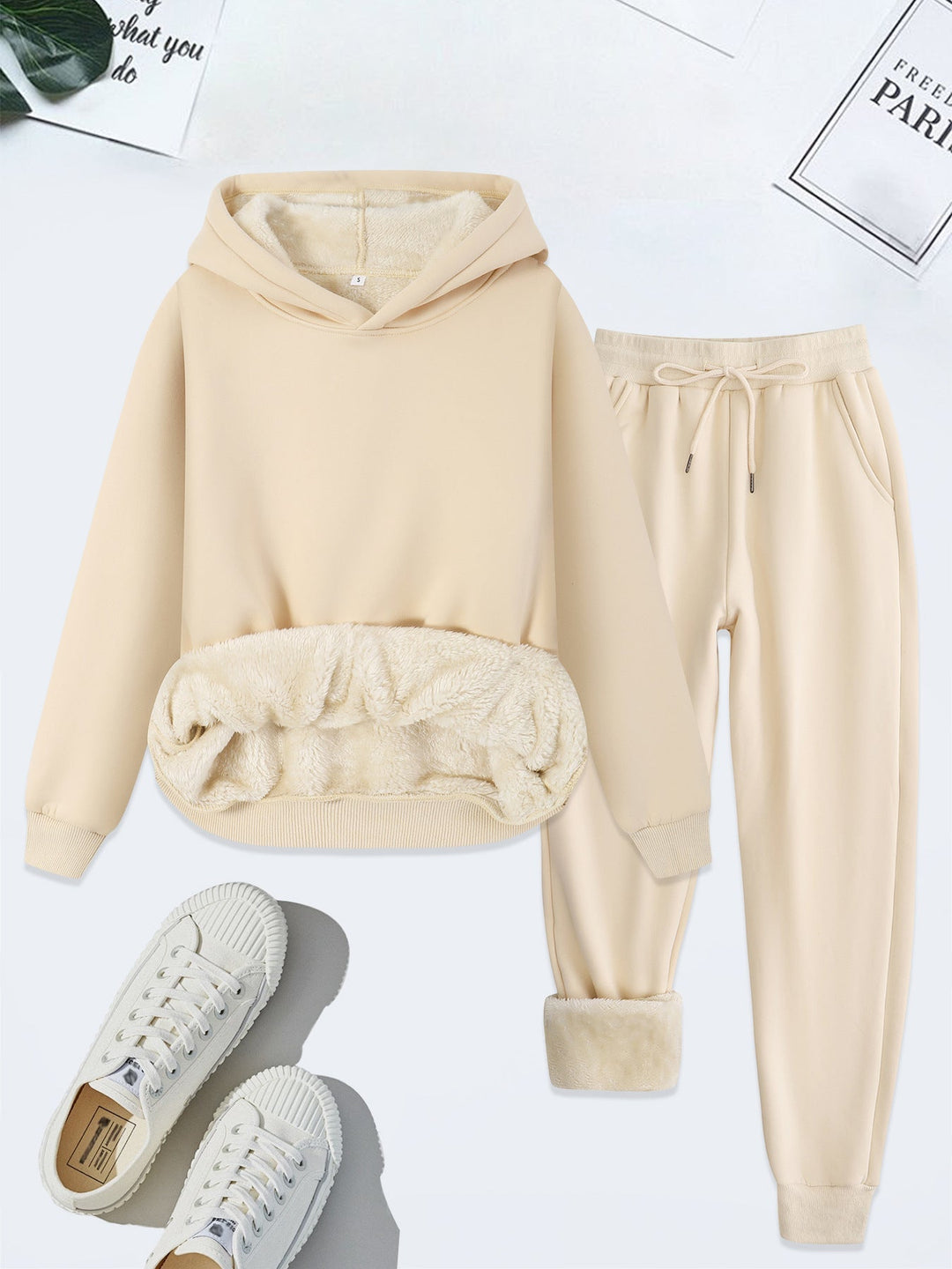 Fleece-Lined Hoodie Jogger Set in Apricot — VerolynBoutique