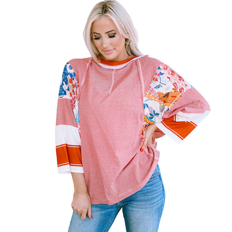 Patchwork Sleeve Batwing Top in Red — VerolynBoutique