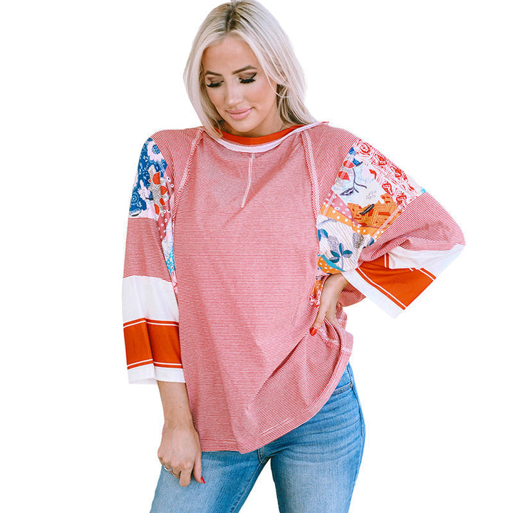 Patchwork Sleeve Batwing Top in Red — VerolynBoutique
