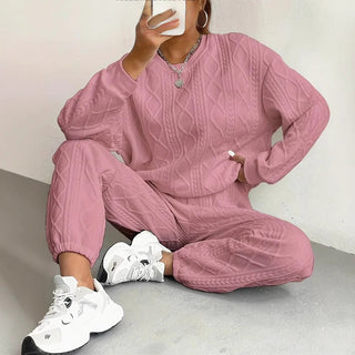 Cable Knit Sweatshirt Jogger Set in Pink — VerolynBoutique