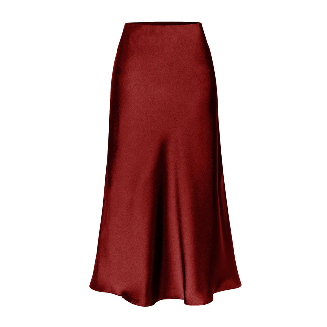Side Slit Satin Midi Skirt in Burgundy — VerolynBoutique