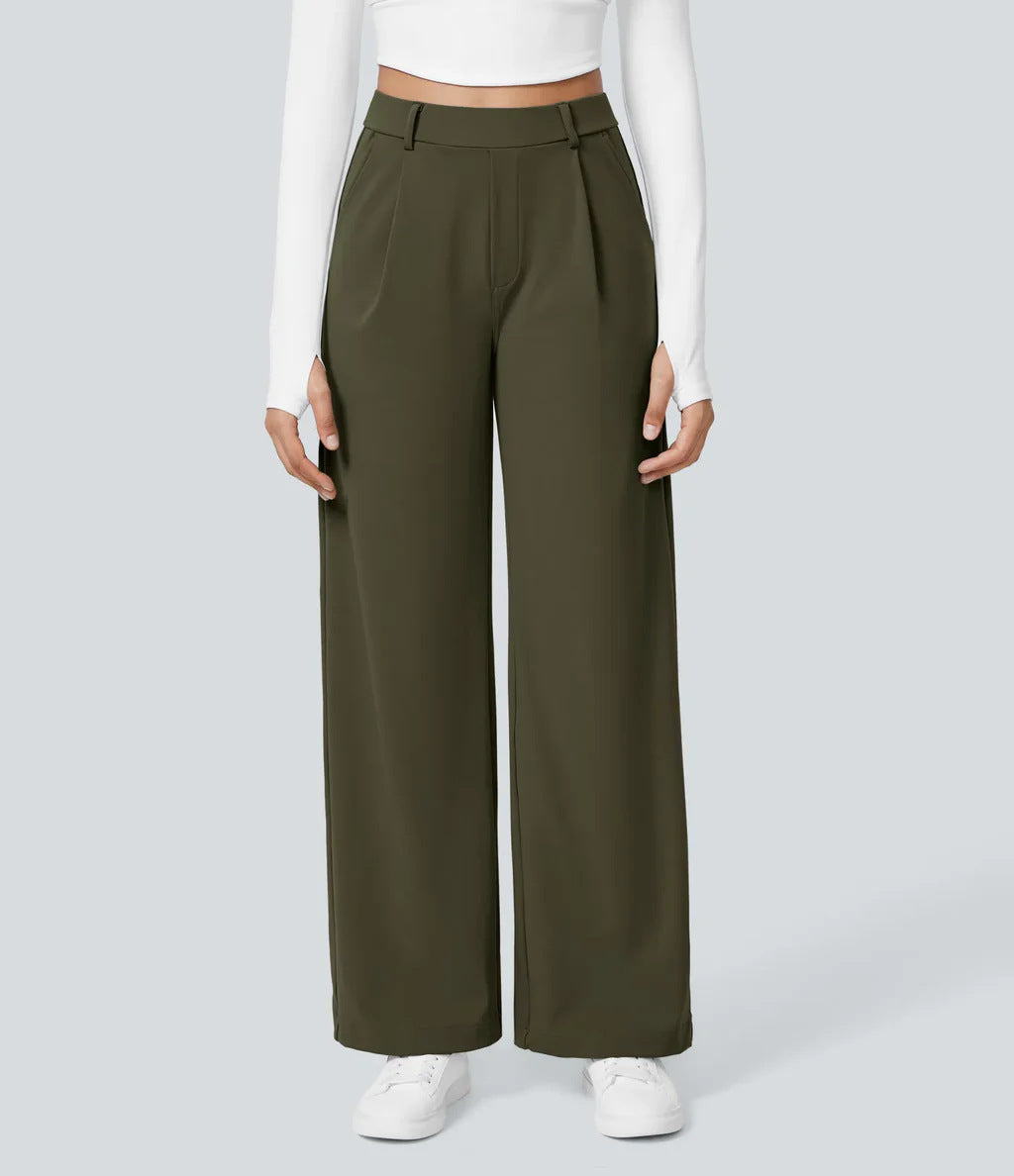 Pleated High Waist Straight Trousers in Green — VerolynBoutique